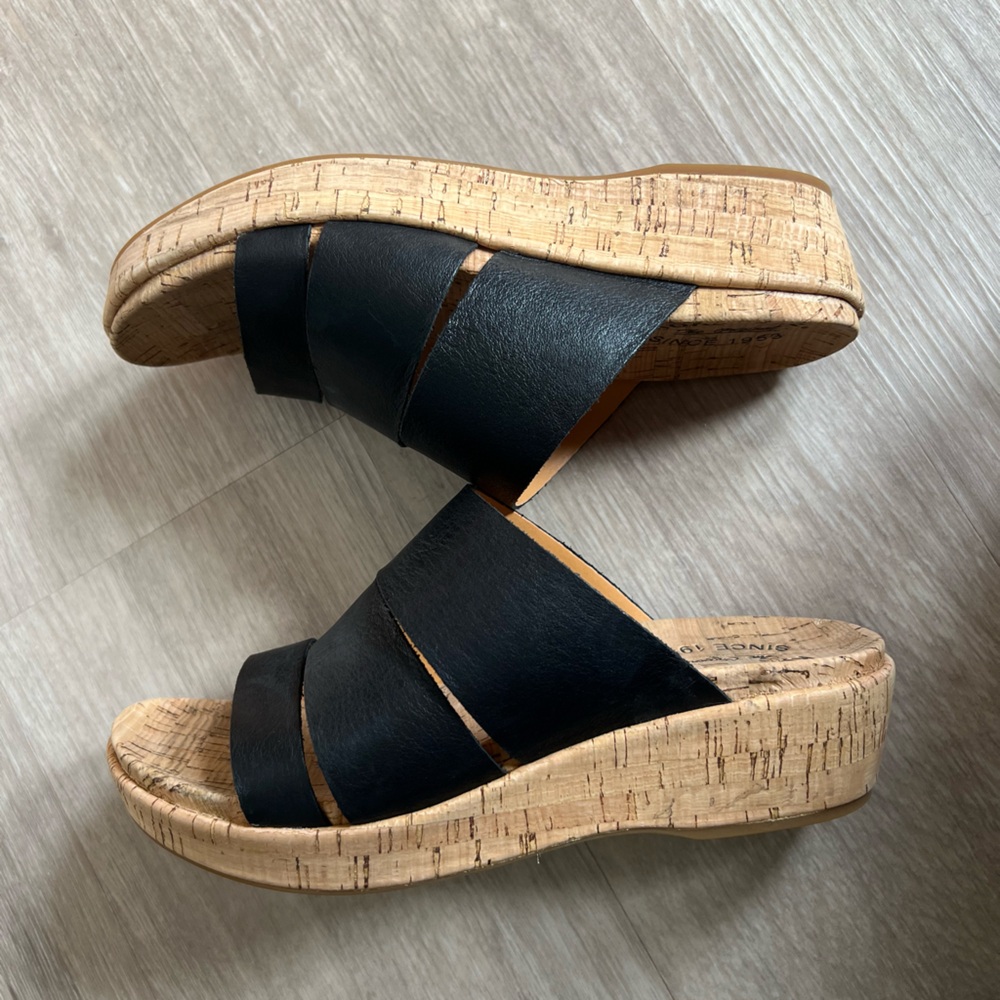 Kork-Ease Menzie Leather Wedge Slide Sandals Black Size 8M - Picture 4 of 5